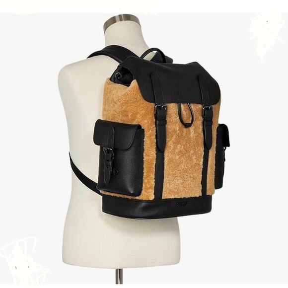 Coach Hudson Backpack Sherpa Camel Blk Large - Picture 10 of 12